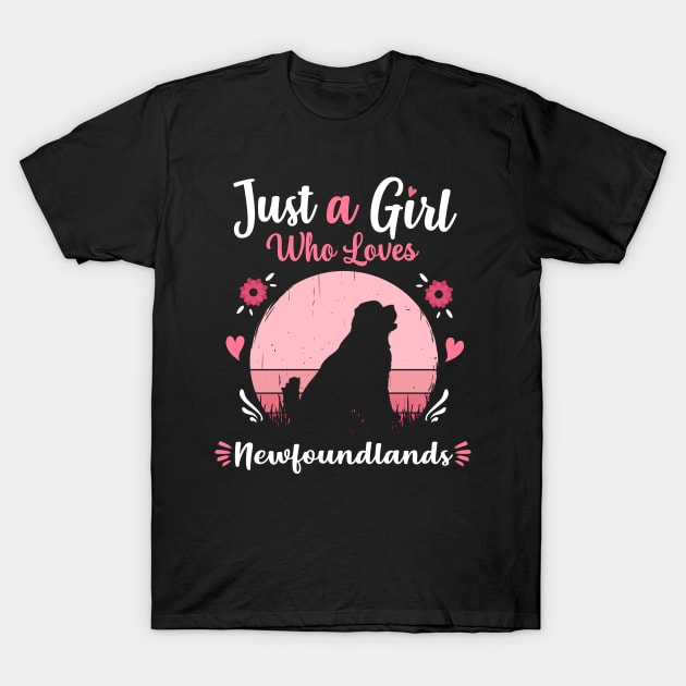 Just A Girl Who Loves Newfoundlands Pink Retro Vintage gift idea T-Shirt by Lyume